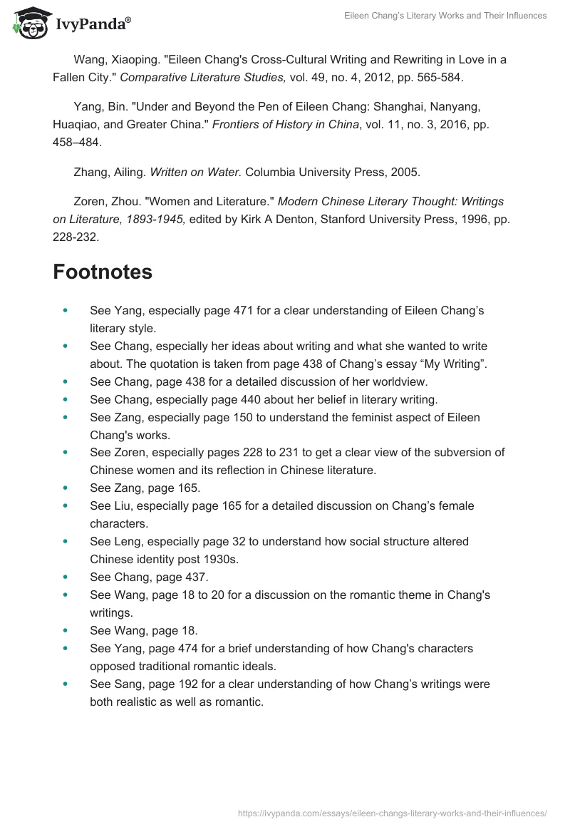 Eileen Chang’s Literary Works and Their Influences. Page 5