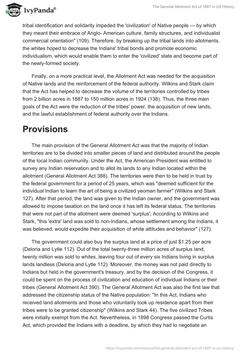 The General Allotment Act of 1887 in US History. Page 2