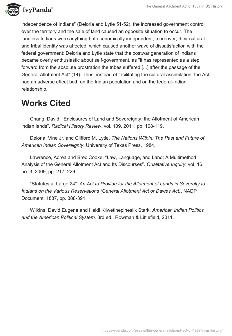 The General Allotment Act of 1887 in US History. Page 4