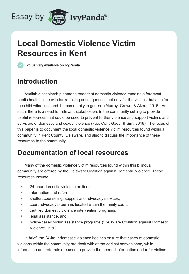 Local Domestic Violence Victim Resources in Kent. Page 1