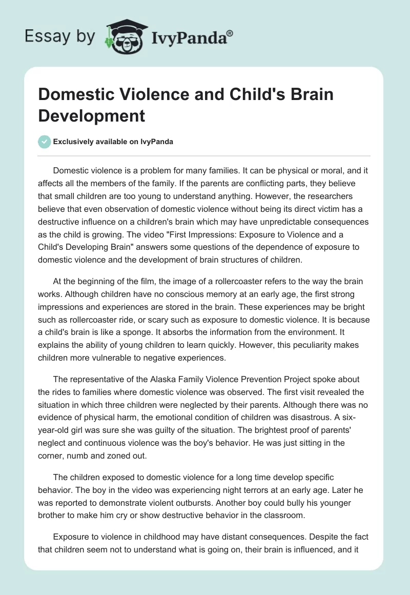 Domestic Violence and Child's Brain Development. Page 1