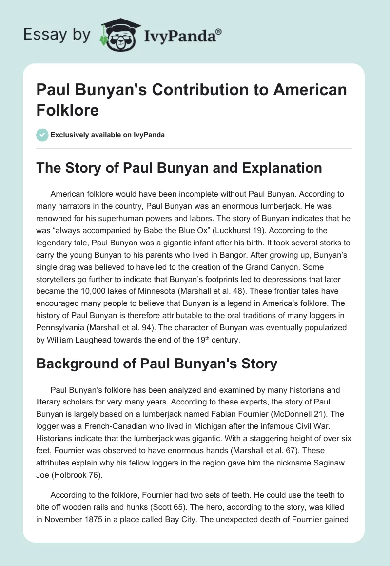 Paul Bunyan's Contribution to American Folklore. Page 1