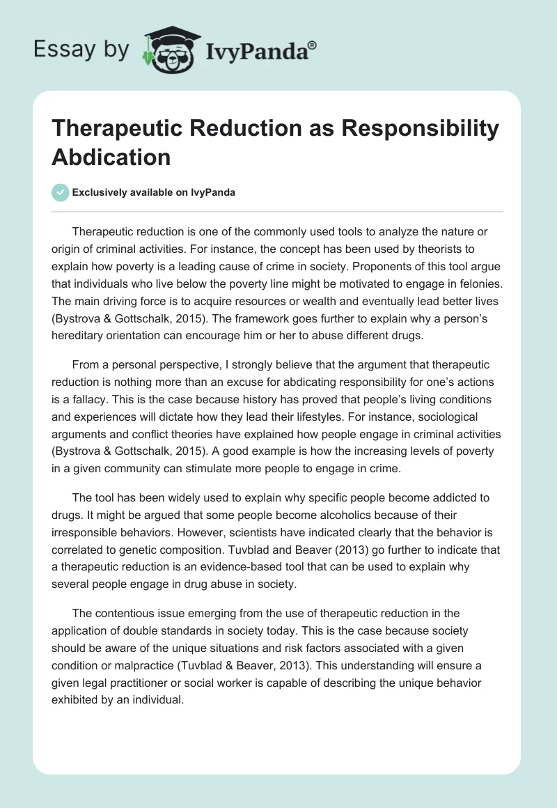 Therapeutic Reduction as Responsibility Abdication. Page 1