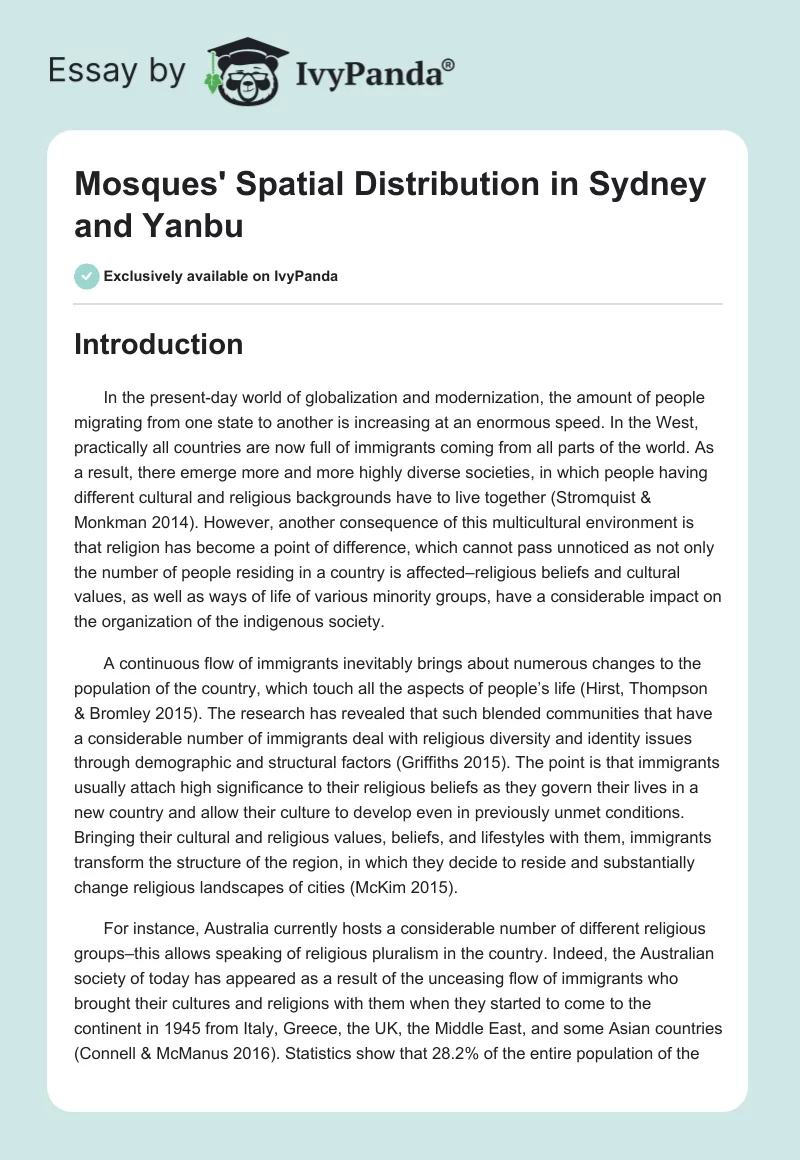 Mosques' Spatial Distribution in Sydney and Yanbu. Page 1