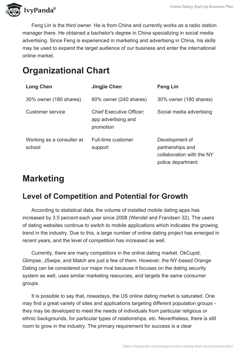 Online Dating Start-Up Business Plan. Page 3
