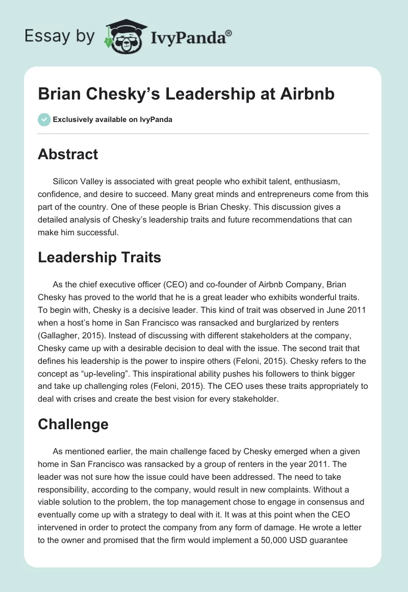Brian Chesky’s Leadership at Airbnb. Page 1