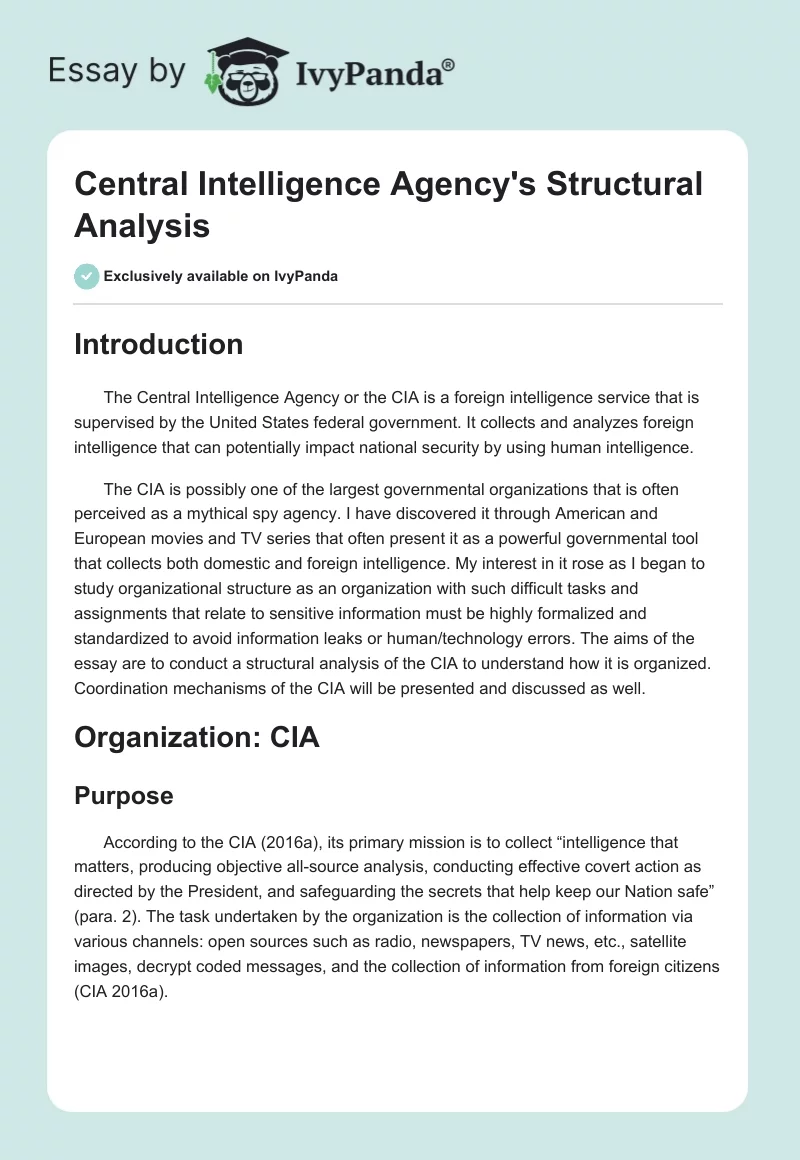 Central Intelligence Agency's Structural Analysis. Page 1