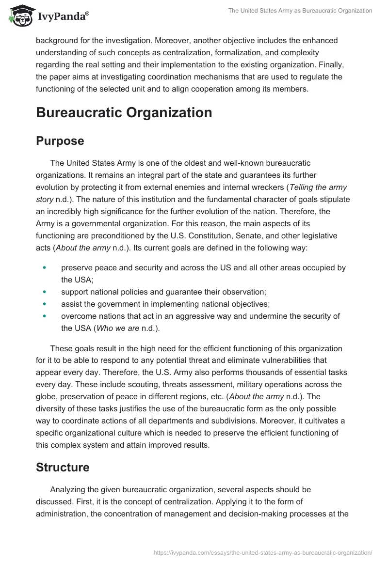 The United States Army as Bureaucratic Organization. Page 2
