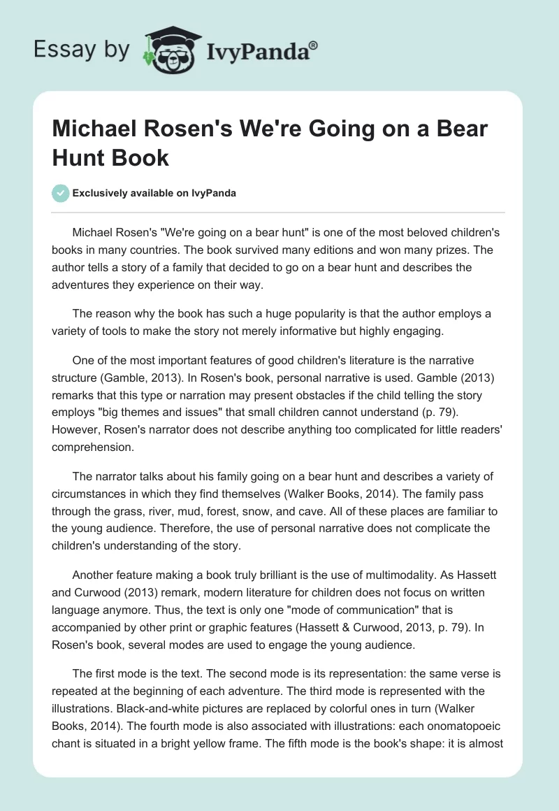Michael Rosen's "We're Going on a Bear Hunt" Book. Page 1
