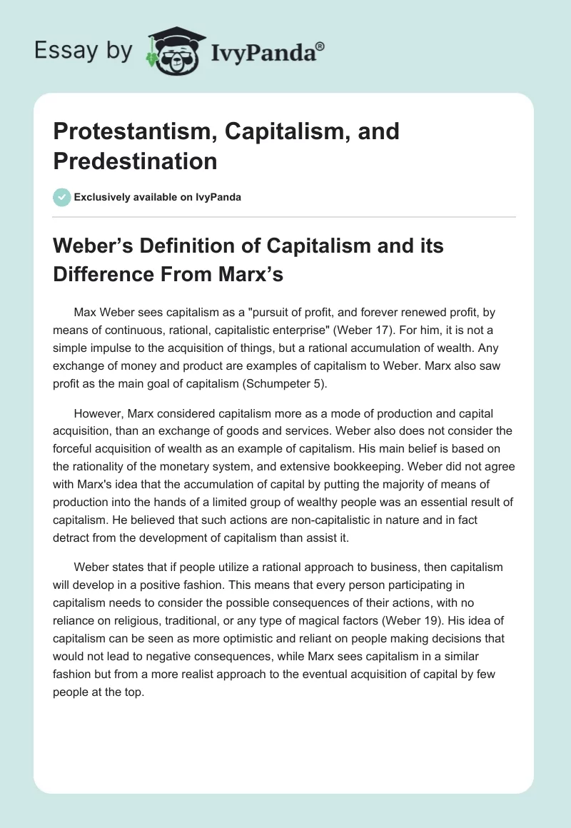 Protestantism, Capitalism, and Predestination. Page 1