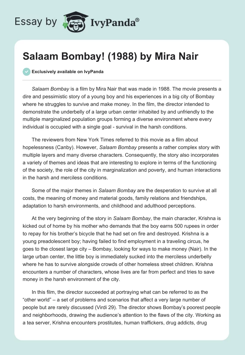 "Salaam Bombay!" (1988) by Mira Nair. Page 1