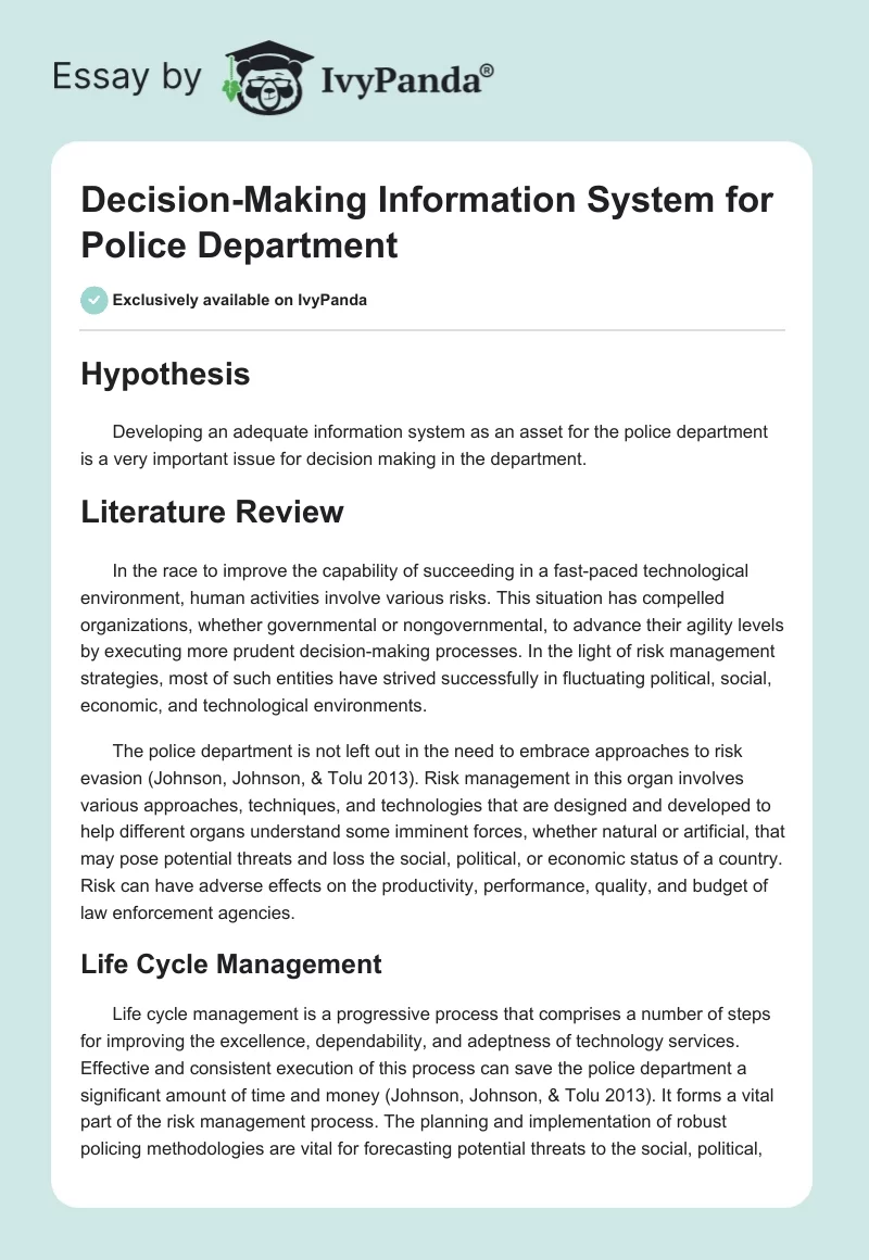 Decision-Making Information System for Police Department. Page 1