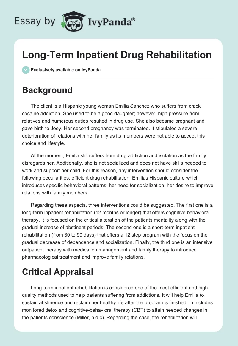 Long-Term Inpatient Drug Rehabilitation. Page 1