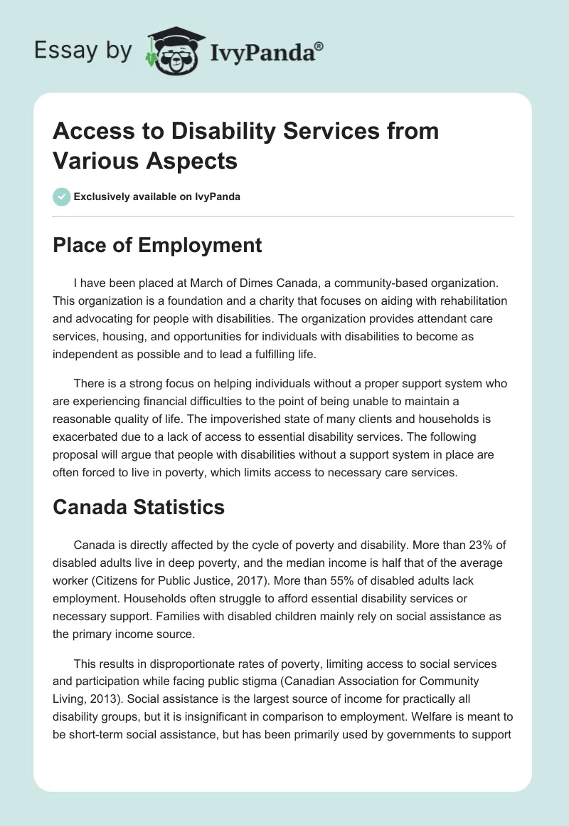 Access to Disability Services from Various Aspects. Page 1