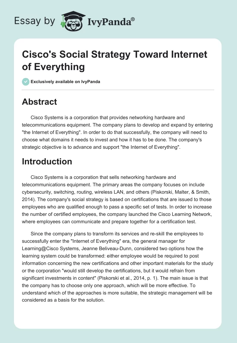 Cisco's Social Strategy Toward Internet of Everything. Page 1