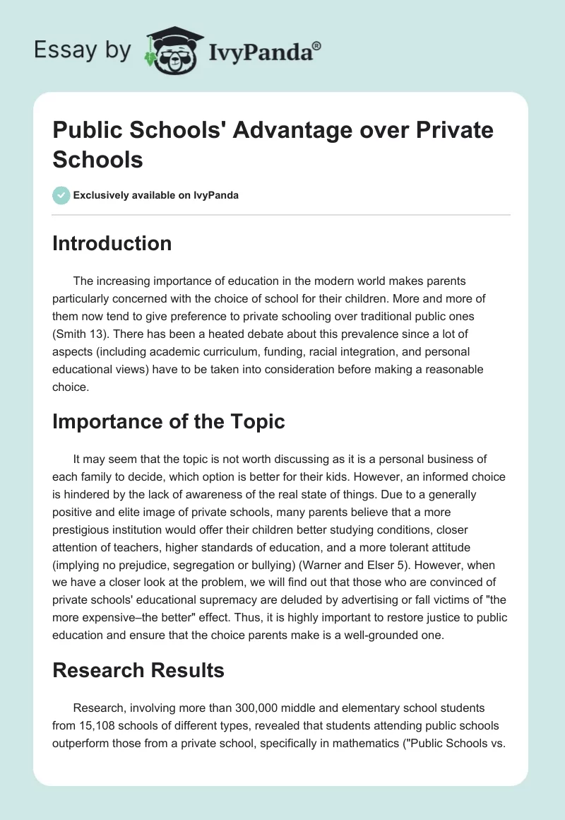 Public Schools' Advantage over Private Schools. Page 1