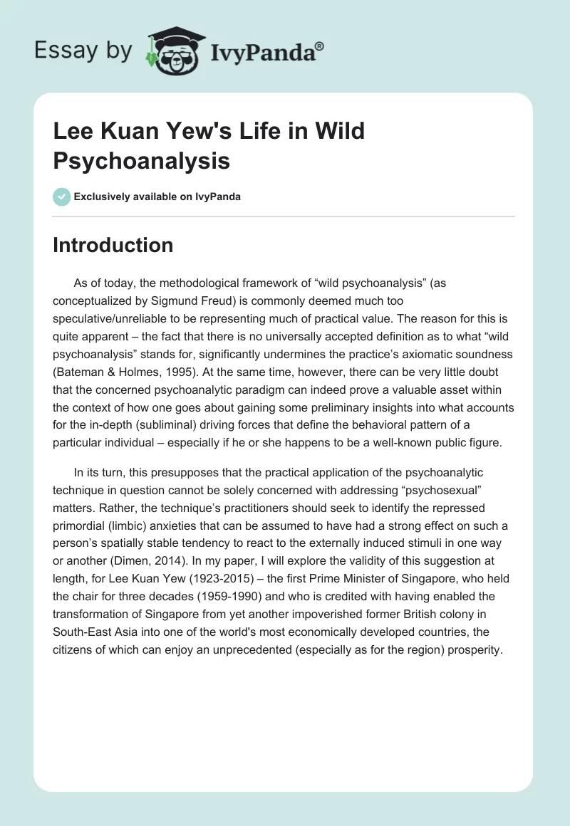 Lee Kuan Yew's Life in "Wild Psychoanalysis". Page 1