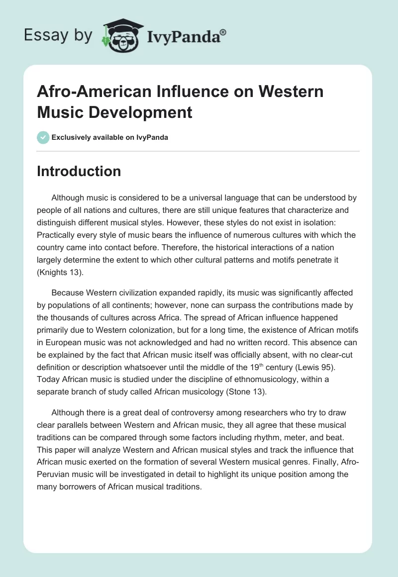 Afro-American Influence on Western Music Development. Page 1