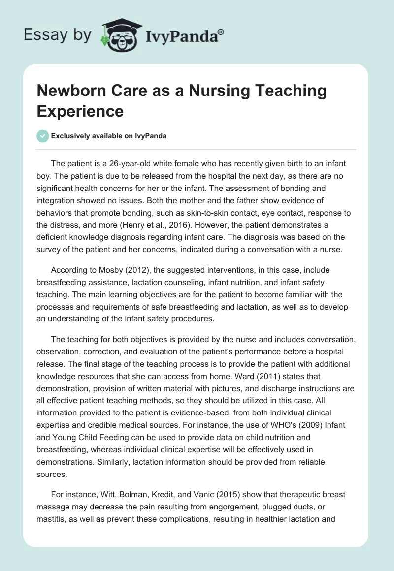 Newborn Care as a Nursing Teaching Experience. Page 1