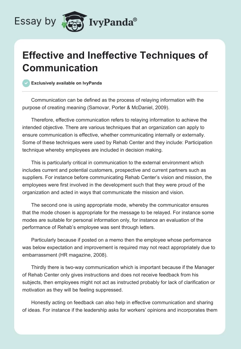 Effective and Ineffective Techniques of Communication. Page 1