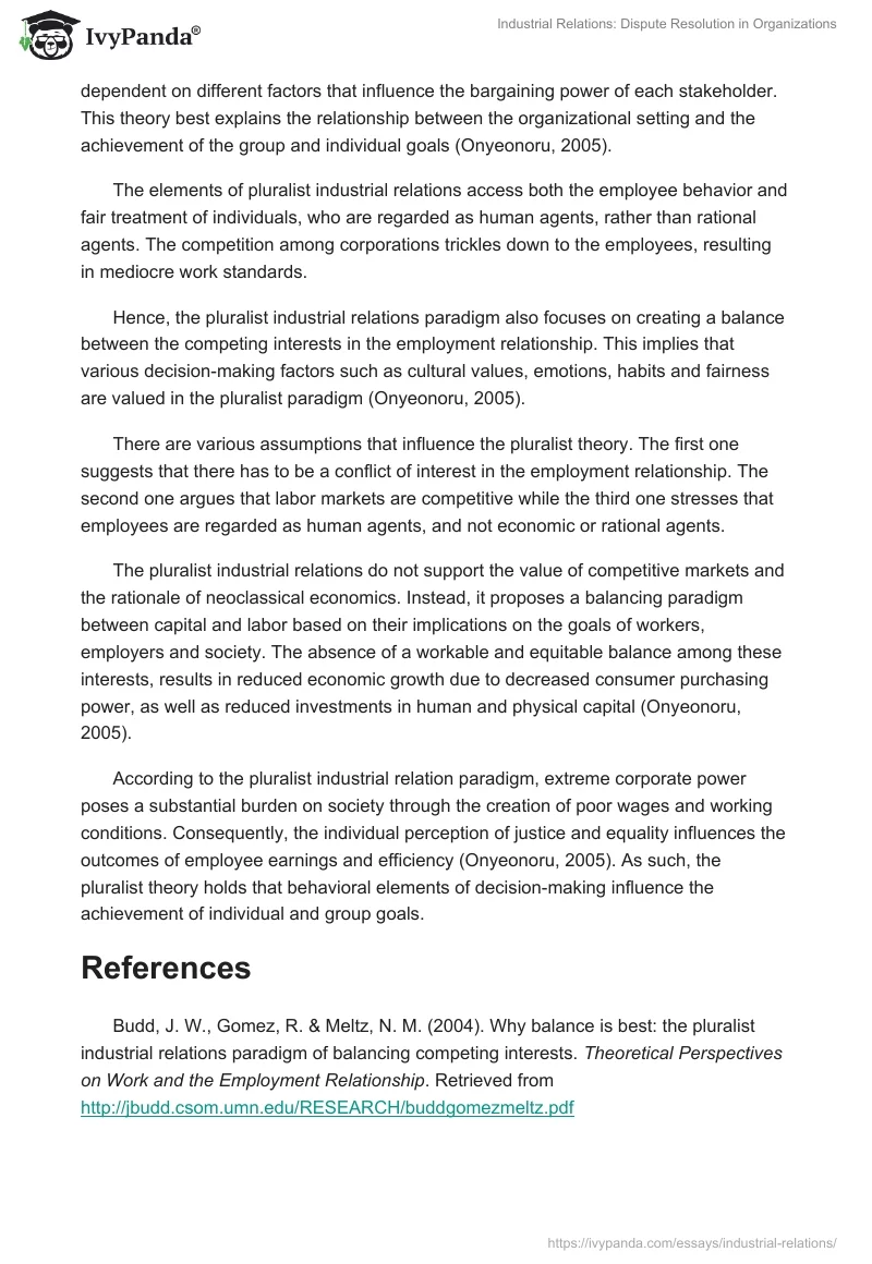 Industrial Relations: Dispute Resolution in Organizations. Page 2