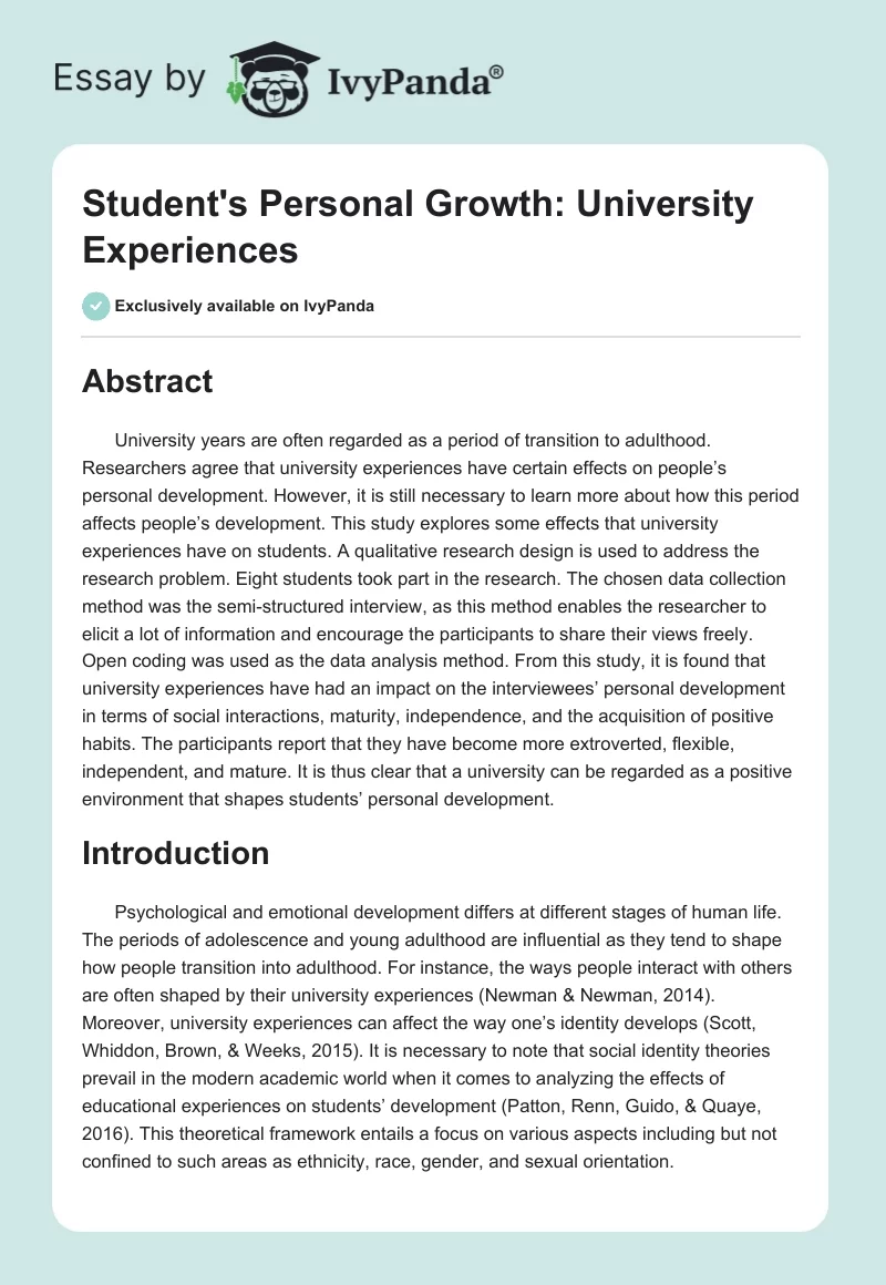 Student's Personal Growth: University Experiences. Page 1