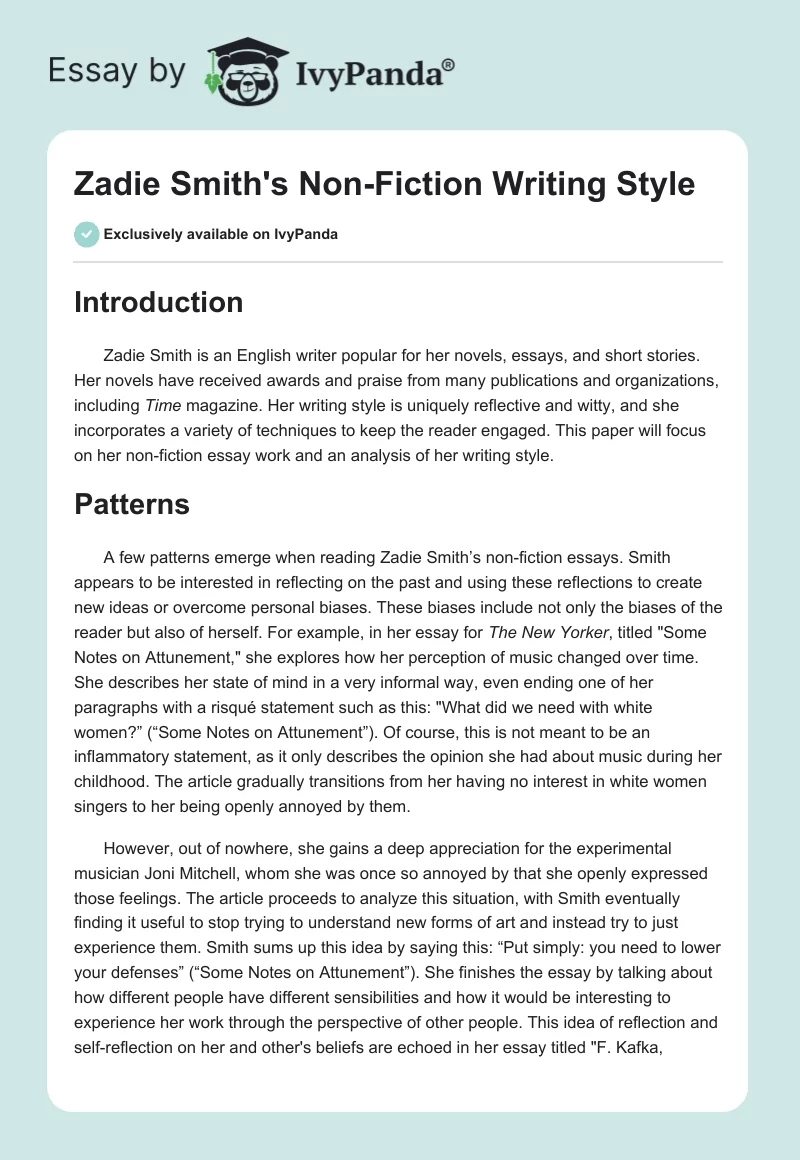 Zadie Smith's Non-Fiction Writing Style. Page 1