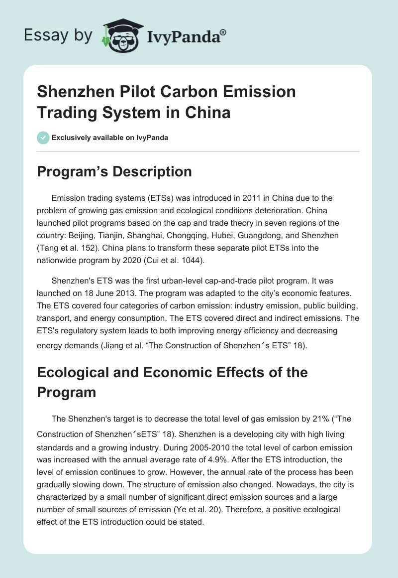 Shenzhen Pilot Carbon Emission Trading System in China. Page 1