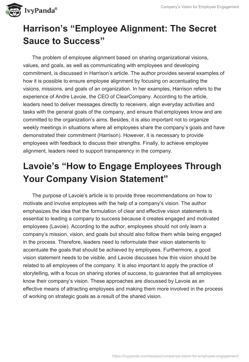 Company’s Vision for Employee Engagement. Page 2