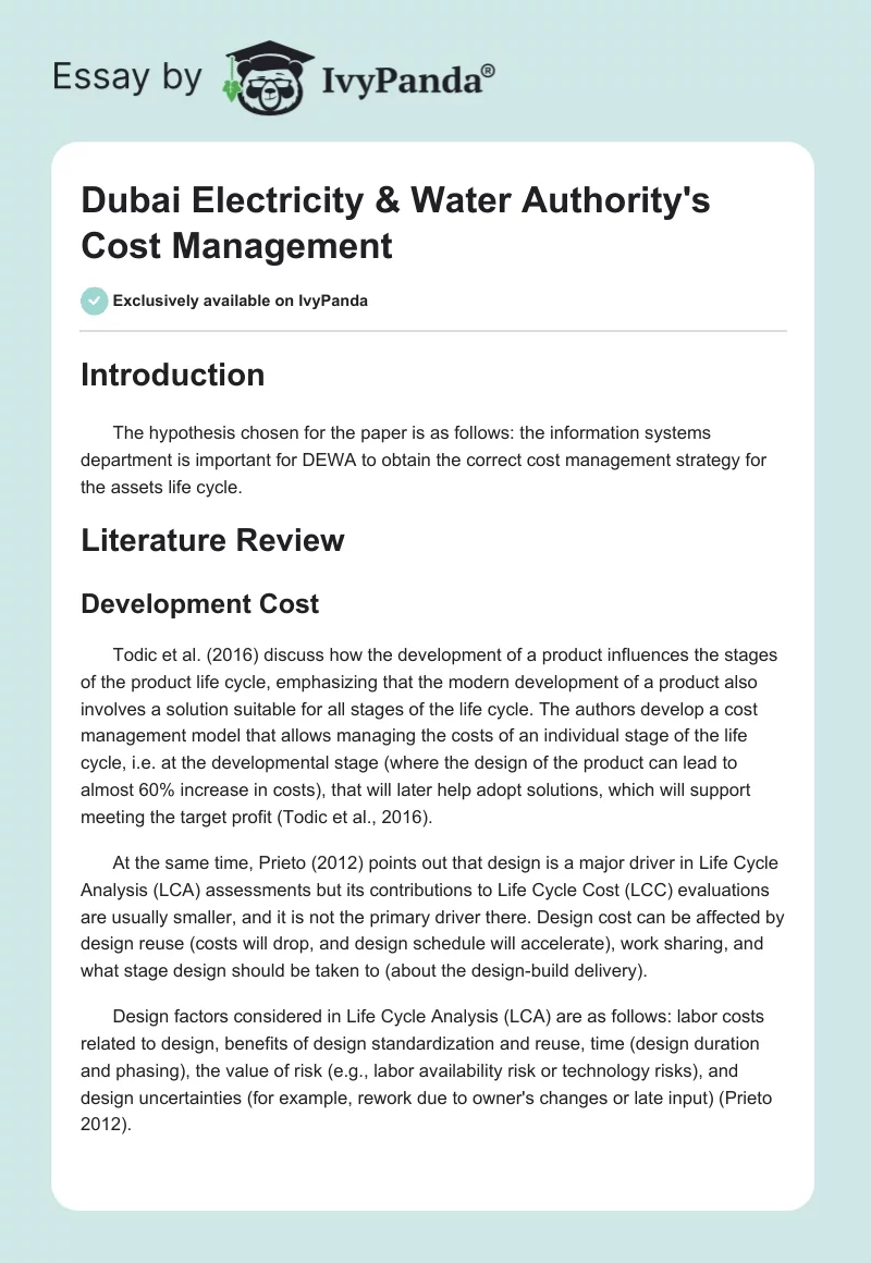 Dubai Electricity & Water Authority's Cost Management. Page 1