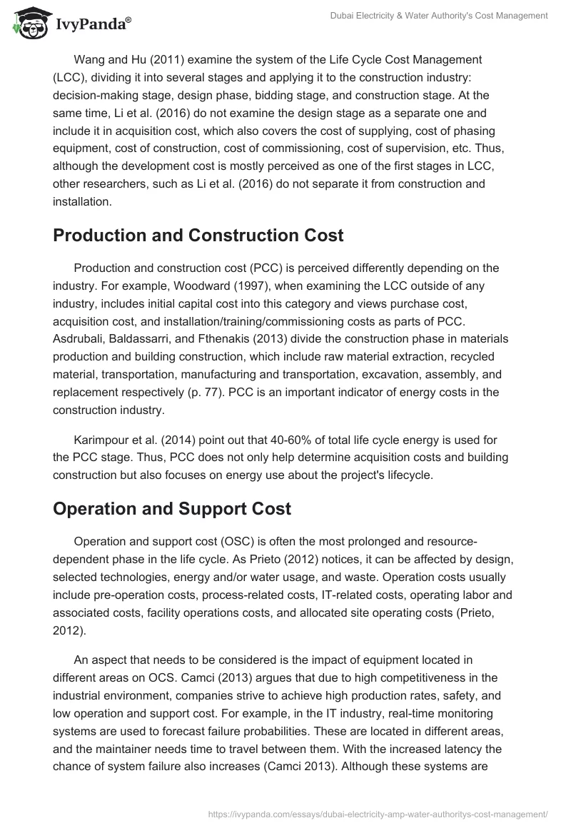 Dubai Electricity & Water Authority's Cost Management. Page 2