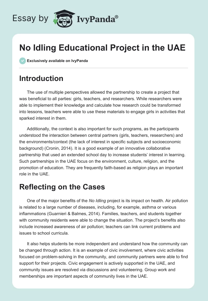 No Idling Educational Project in the UAE. Page 1