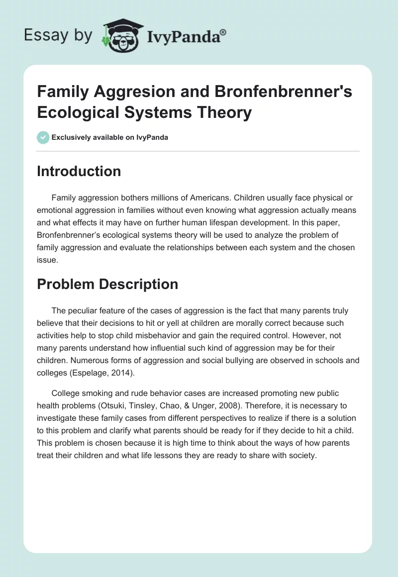 Family Aggresion and Bronfenbrenner's Ecological Systems Theory. Page 1