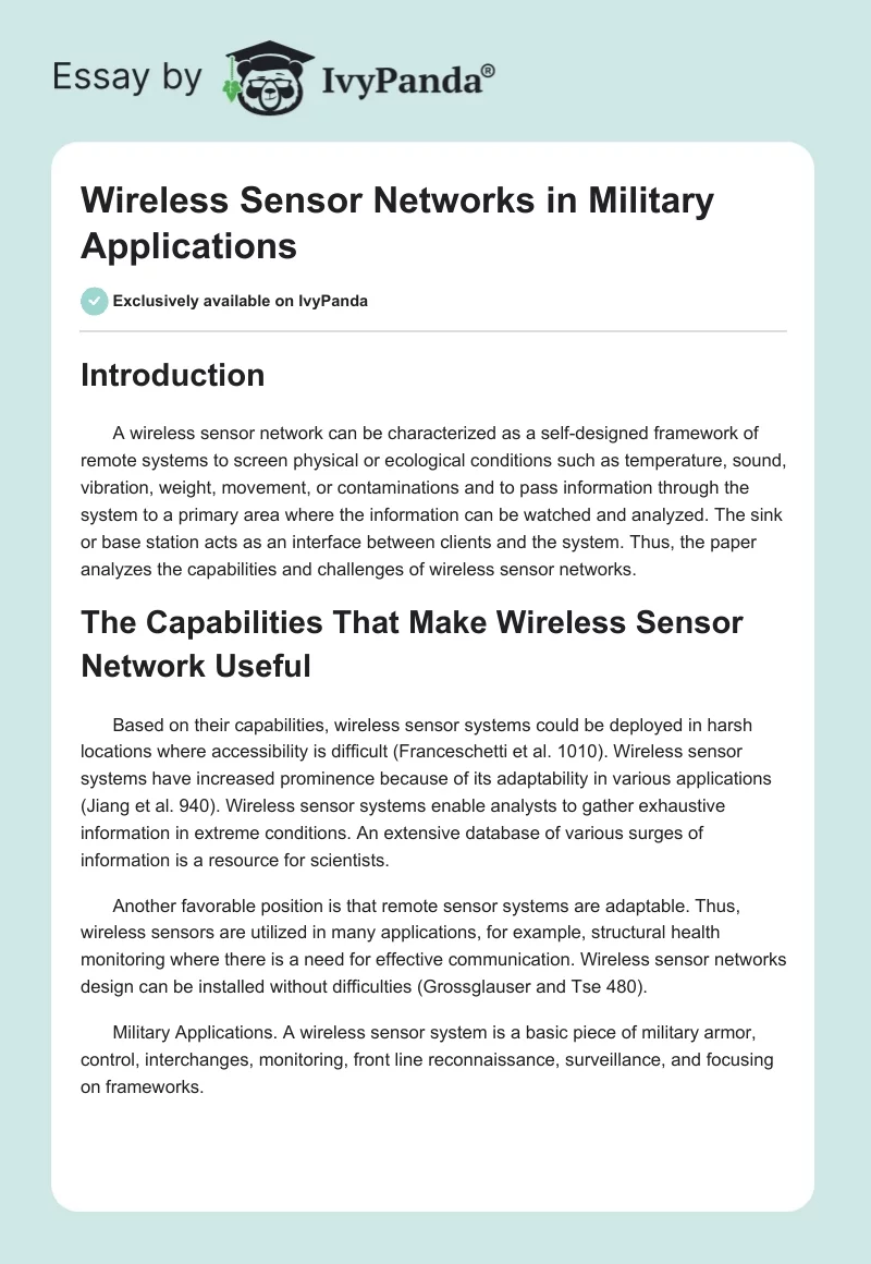 Wireless Sensor Networks in Military Applications. Page 1