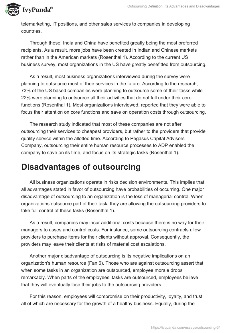 Outsoursing Definition, Its Advantages and Disadvantages. Page 3