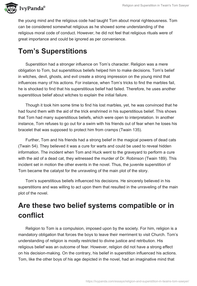 Religion and Superstition in Twain's "Tom Sawyer". Page 2