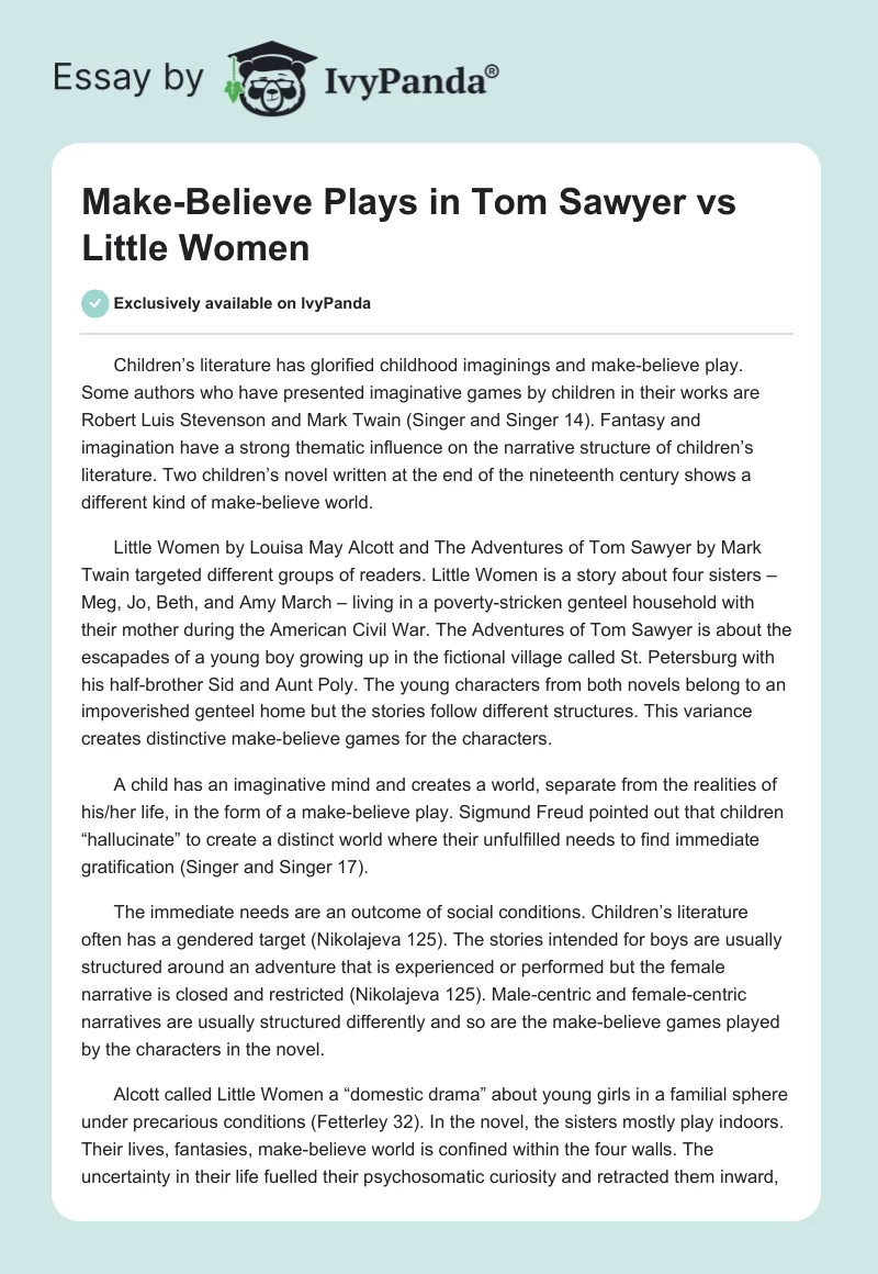Make-Believe Plays in "Tom Sawyer" vs "Little Women". Page 1