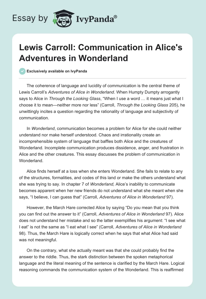 Lewis Carroll: Communication in "Alice's Adventures in Wonderland". Page 1