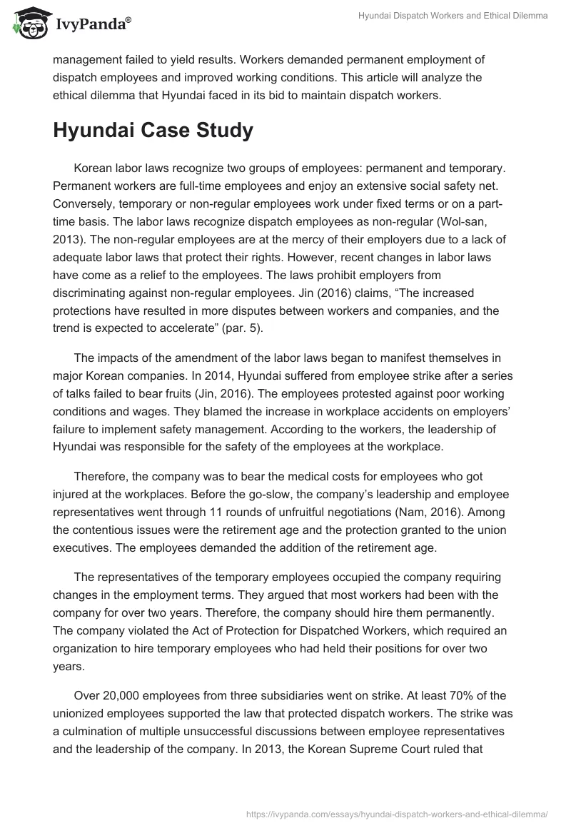 Hyundai Dispatch Workers and Ethical Dilemma. Page 2
