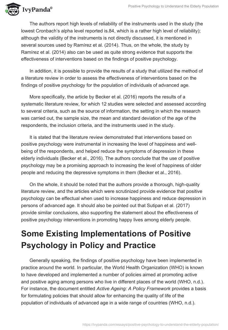 Positive Psychology to Understand the Elderly Population. Page 5