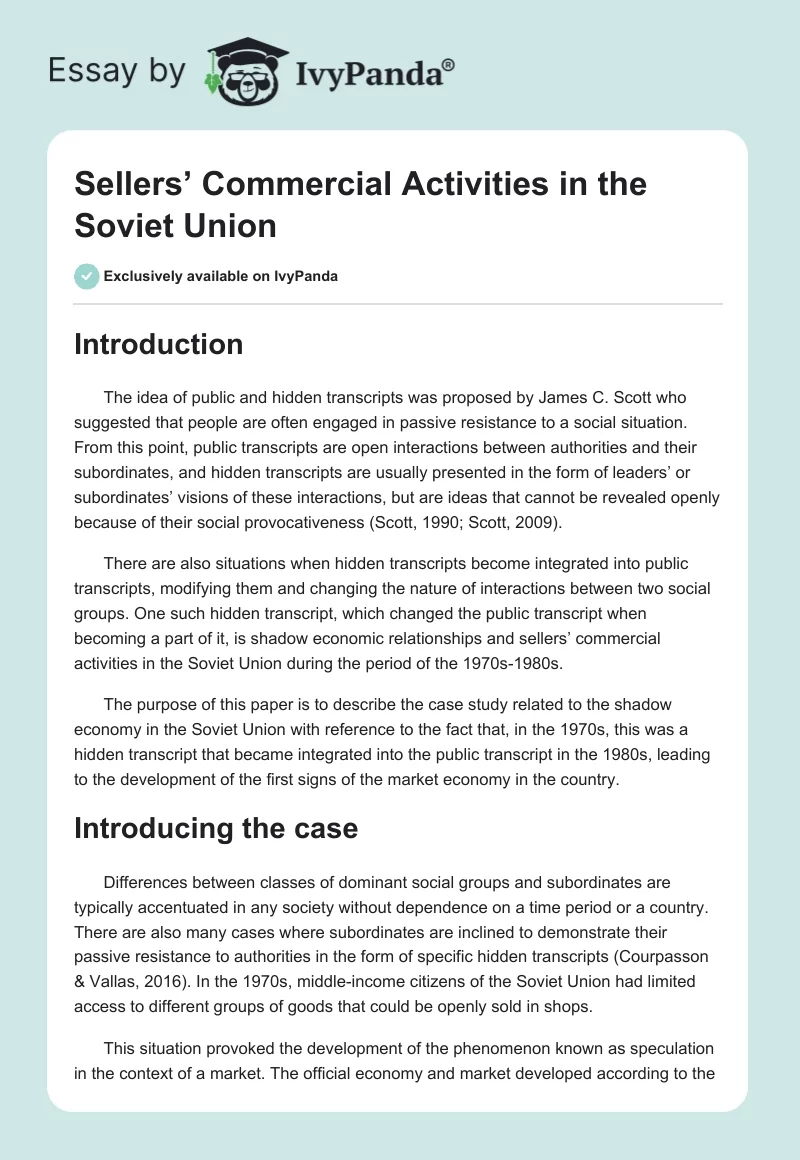 Sellers’ Commercial Activities in the Soviet Union. Page 1