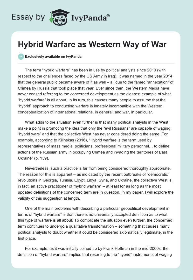 Hybrid Warfare as Western Way of War. Page 1