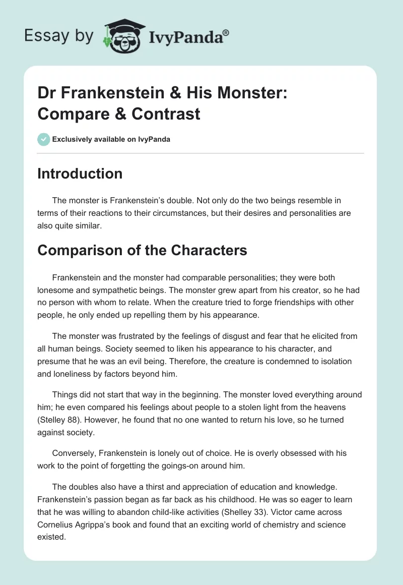 Dr Frankenstein & His Monster: Compare & Contrast. Page 1