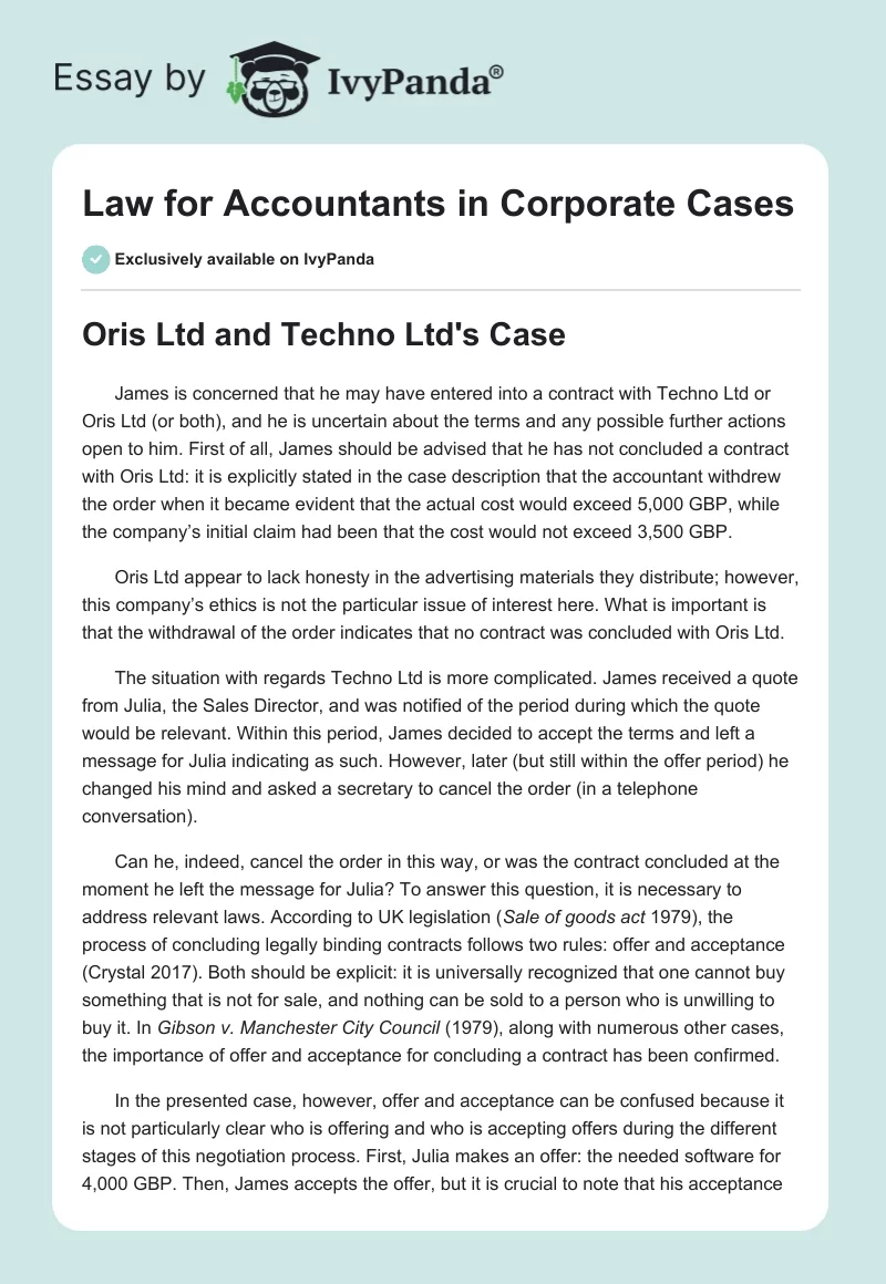Law for Accountants in Corporate Cases. Page 1