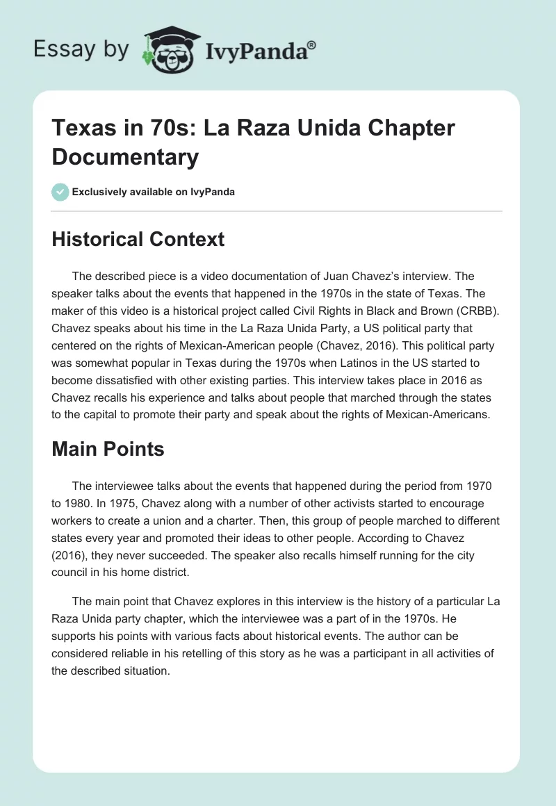 Texas in 70s: "La Raza Unida Chapter" Documentary. Page 1