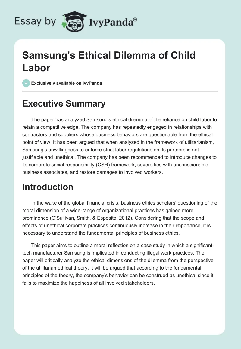 Samsung's Ethical Dilemma of Child Labor. Page 1