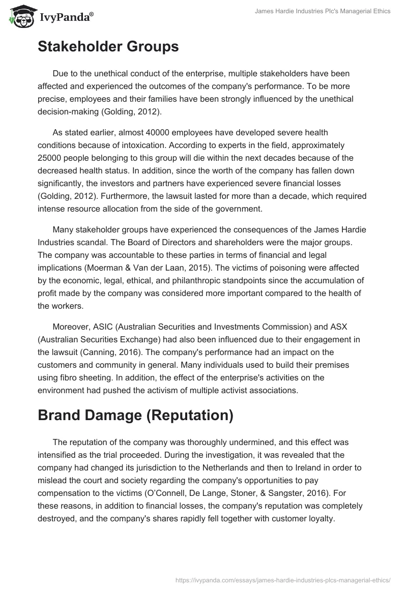 James Hardie Industries Plc's Managerial Ethics. Page 3
