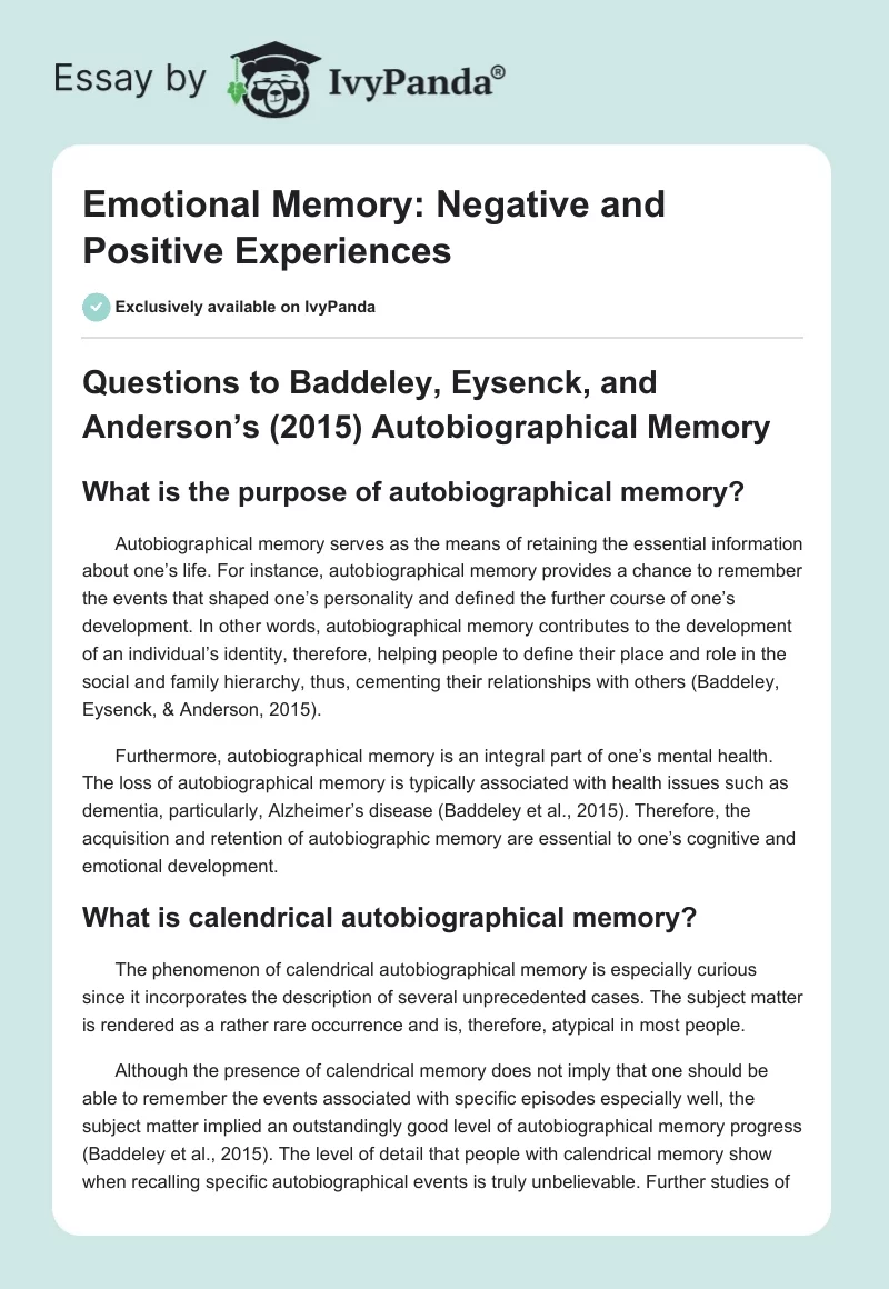 Emotional Memory: Negative and Positive Experiences. Page 1