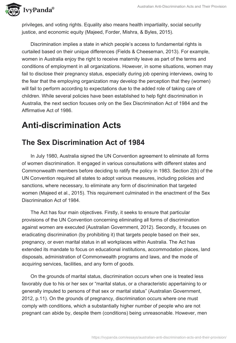 Australian Anti-Discrimination Acts and Their Provision. Page 2