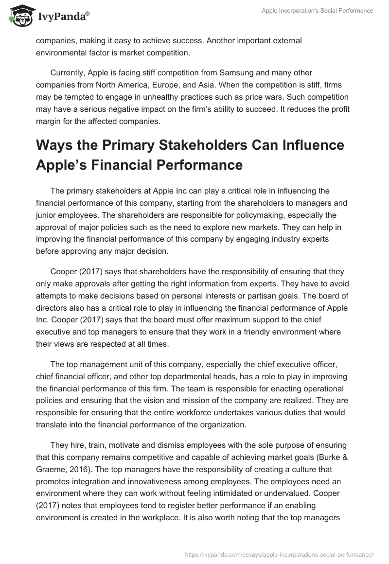 Apple Incorporation's Social Performance. Page 2